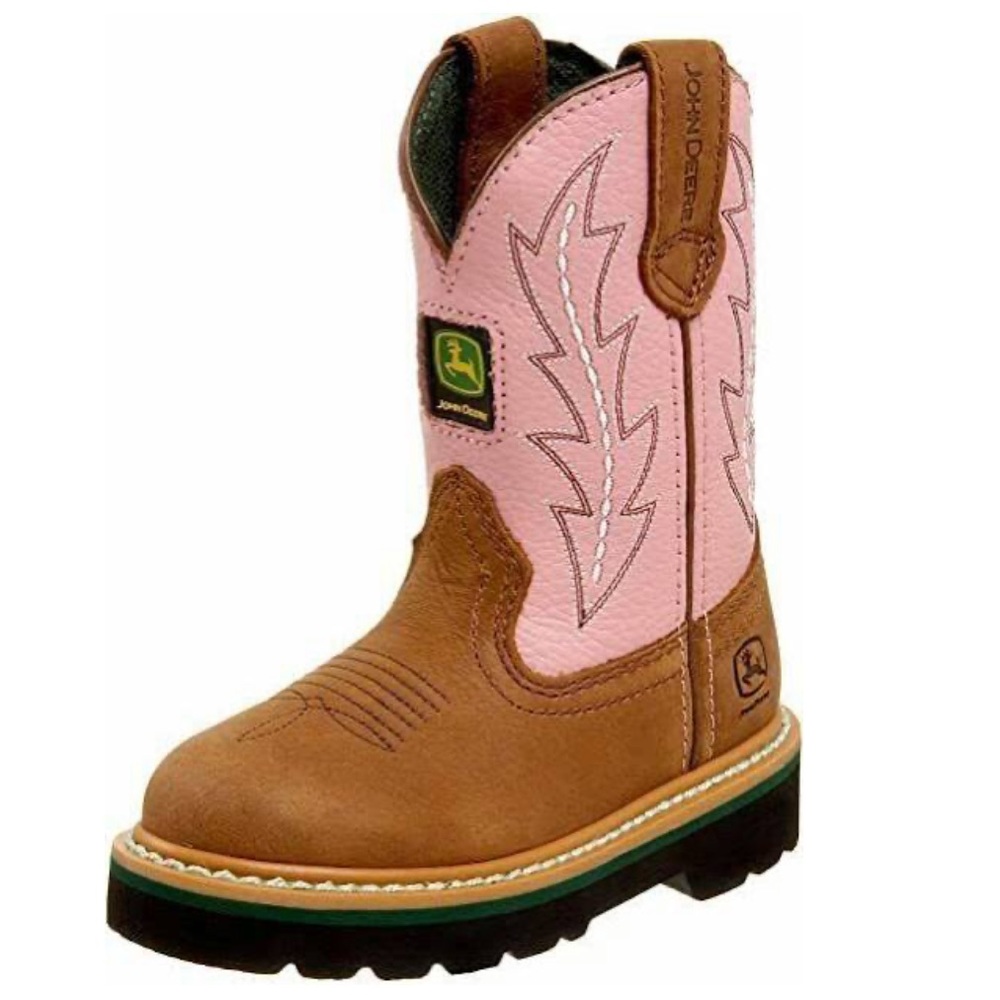 John Deere Pink and Brown Cowgirl Boots Size 8 Mon